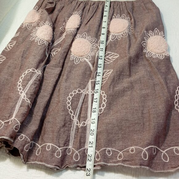 Sunflower Skirt Size L Embroidered Pink & Beige 100% Cotton Smocked Waist Women - Picture 8 of 9